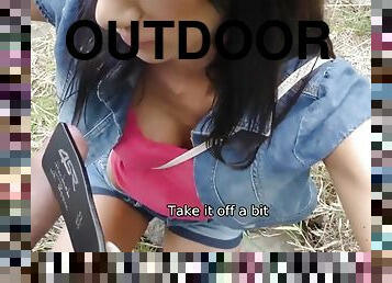 HUNT4K. Impressive outdoor sex action with graceful brunette babe