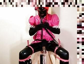 Fed my own cum tied to the chair of a fuck machine in chastity - Sissy Maid