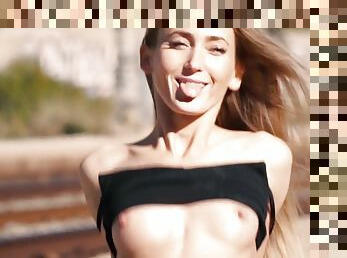 Sexy Brunette Cowgirl - Kira Parvati, Alberto Blanco Sex In The Train Station - Blowjob