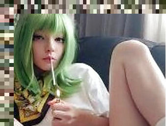 Gamer Girl smoking cig with no panties(full vid on my 0nlyfans/Manyvids)