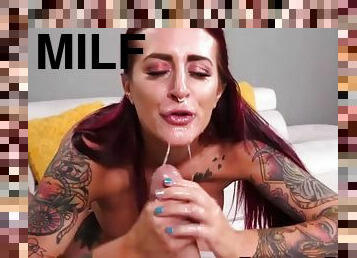 Redhead milf sprayed with jizz after taboo blowjob