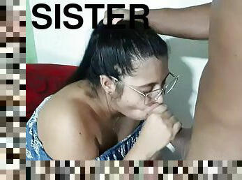 My stepsister gives me a blowjob while Im in a virtual classroom