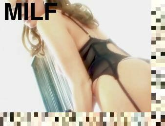 Glam brunette MILF sucks during sex while bent over