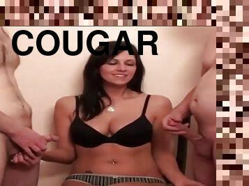 CFNM Game Jade teasing and watching two cocks jerk off for her - Cougar