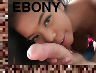 Ebony latina teen worships pink-headed penis