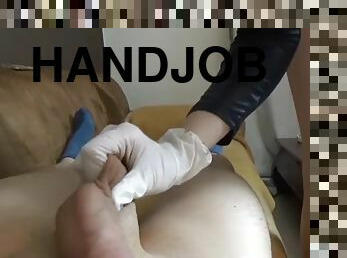 Handjob in latex gloves