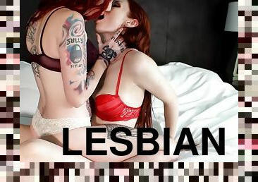 lesbo-lesbian, punapää, pikkuhousut, suuteleminen, tyttöystävä, hotelli