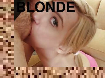 Hot blonde takes a cock in her mouth