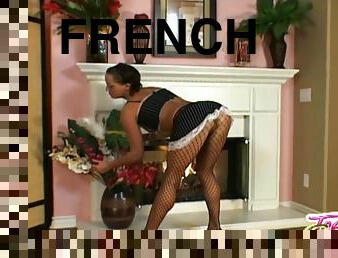 Teen French maid masturbates her pussy