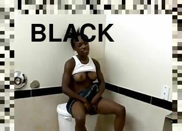 Cute black teen perfect body fucks in toilet