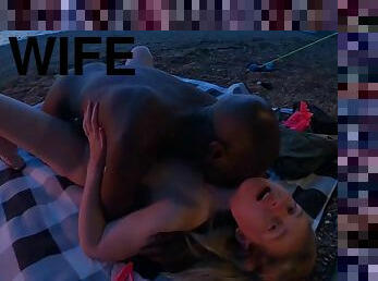 Becky Chase is a young blonde hotwife fucking her stud with BBC while camping with her husband
