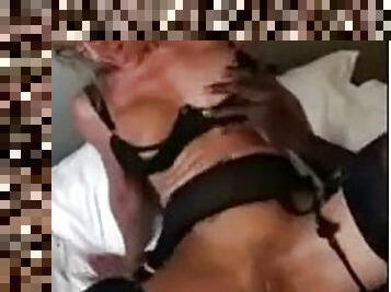 Stunning blonde in sexy black lingerie has fantastic sex with a BBC