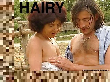 Beautiful hairy granny banged to orgasm in public
