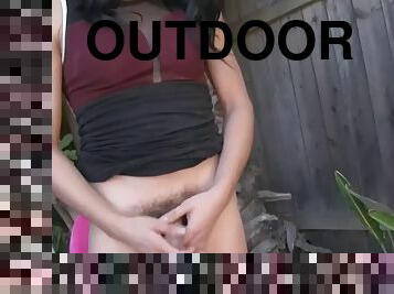 Trans beauty spreading her buttcheeks outdoor