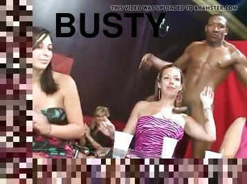 Cfnm busty babe cumsprayed on breasts