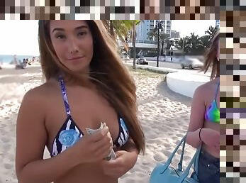 Sexy women flashing their tits for money