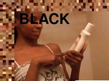 Slim black cutie stephanie reigns gives blowjob pov