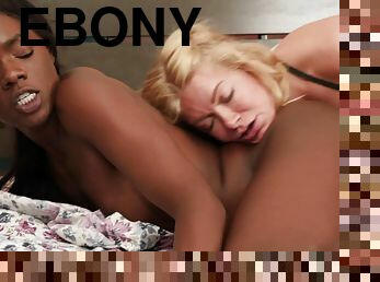 Ebony babe shares mutual lesbian pleasures with blonde friend
