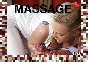 Blonde masseuse footjob and sex expert