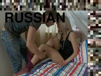 Blonde teen takes a big Russian cock in her ass
