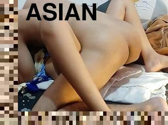asiatisk, fisse-pussy, udløsning, hjemmelavet, creampie, par, kyssende, kæreste-kvindlig, sperm, fillipinsk
