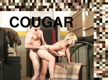 Cougar mature bends ass for a much younger hunk