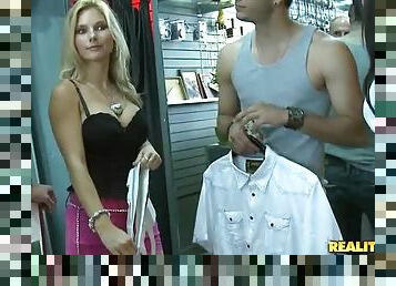 Sex with cute girl fucked in clothing store