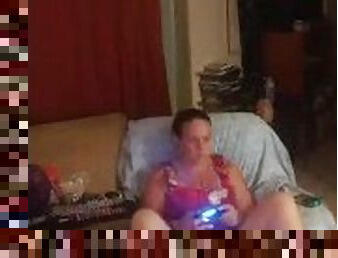 Real Amateur Milf Lifts Up Her Dress So You Can See Her Panties While She Plays Video Games