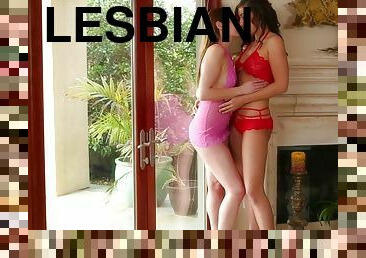 lesbiana, estrella-del-porno, lencería, morena