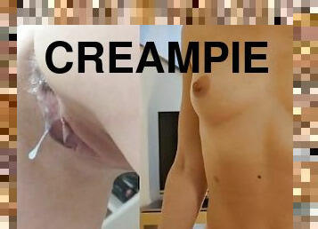 gravid, fitta-pussy, avrunkning, creampie, sprut, tight, bollar