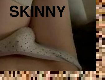Skinny Femboy Pulls His Panties off and Plays With His Leaky Dick