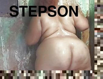 Taking a bath, my stepson left his camera recording - BBW