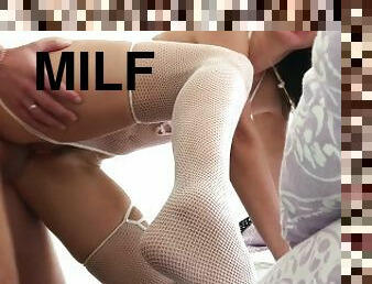 Quick morning sex before work with MILF in bodystocking