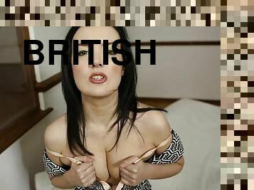 Sexy British chick shows off her fantastic tits