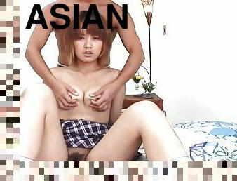 Plaid skirt cutie pleasures her Asian vagina
