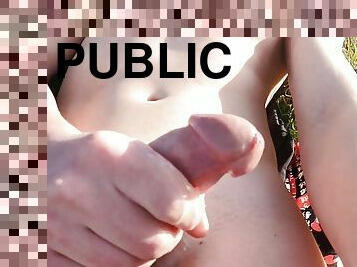 Intense Public Orgasm, Hunk Guy Masturbate in Public Park