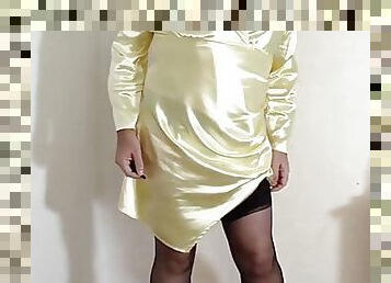 Sissy tv in hot silky yellow satin