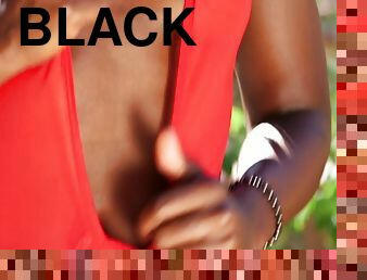 Hot black cock sucking babe works hard for cum