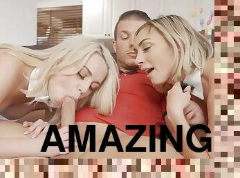 Amazing three teen best friends suck big hard gift to their stepbrothers Chloe Temple, Madison Summers
