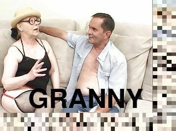 Granny is fucking with gang of hard dicks