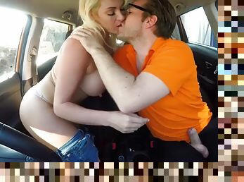 FAKEHUB - Busty Brit sucks off instructor in car