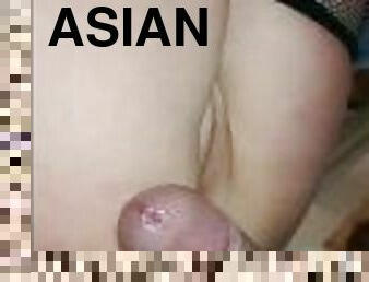 asiatisk, amatør, anal, mamma, creampie, par, kåt, fantasi, strømper