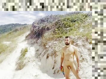 nudista, público, amador, gay, praia, brasil, sozinho, musculado, flashar