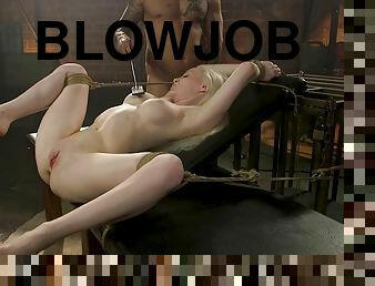 Submissive blonde deep fucked and stimulated in raw bondage