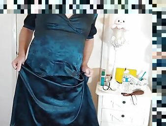 Sexy redhead crossdresser full length satin