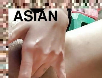 asiatisk, klitta, fitta-pussy, smal, tonåring, fingerknull, fötter, ung18, tight, fetisch