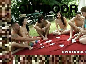 Brave and brazen dolls are having orgy outdoors