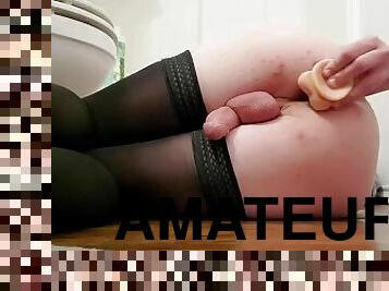 perä, masturbaatio, amatööri, anaali, lelu, pitkät-sukat, dildo, soolo