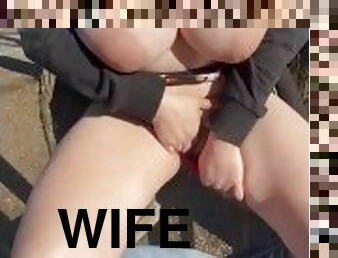 Recording My Slutty Wife In Public Playing With Her Fat Pussy