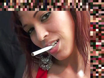 Smoking and masturbating makes her hot